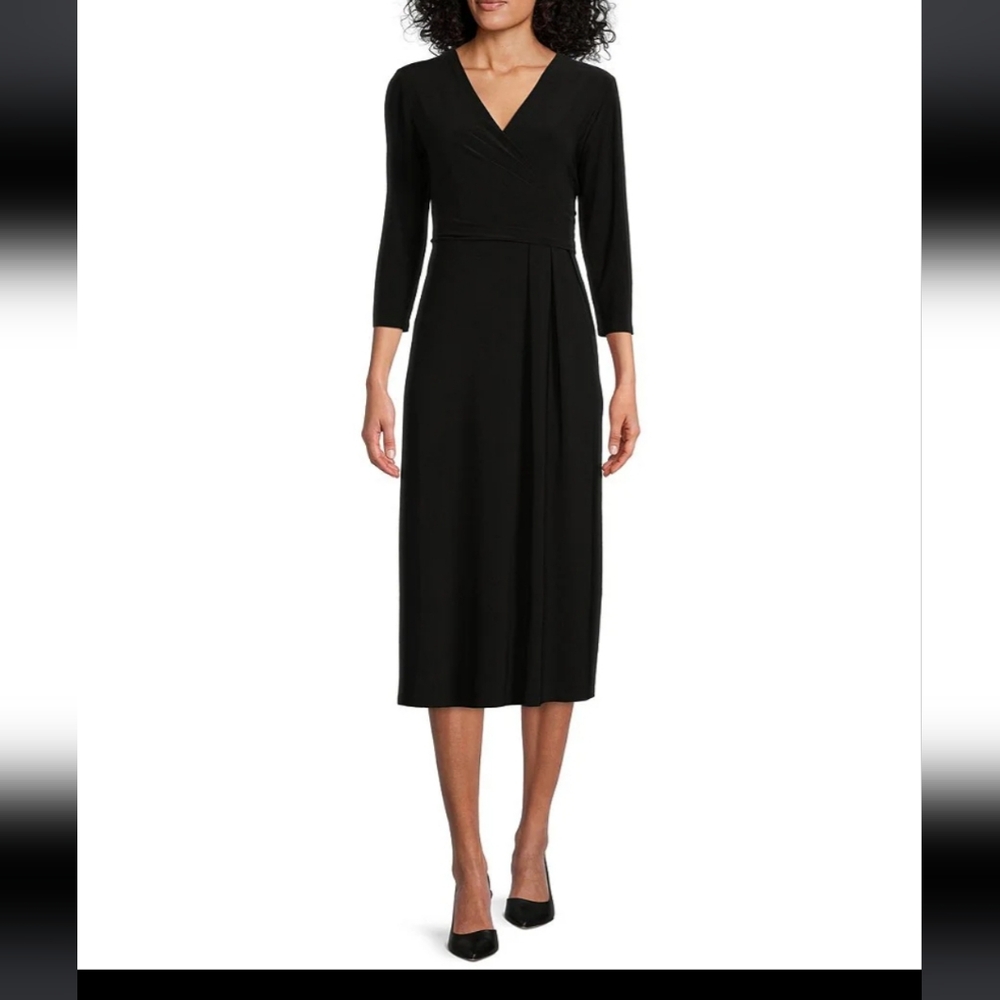 Investments Womens Dress Midi Black Faux Wrap 3/4 Sleeve 3X NWOT